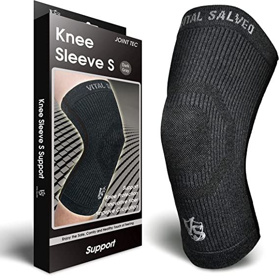 Vital Salveo Knee Compression Sleeve Swelling Recovery Knee Brace S-Support Pain Relief for Men and Women Unisex for Running Basketball Gym Workout Sports Dark Grey (1PC) M