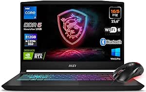 MSI Notebook Gaming Katana 15, Cpu Intel I7-12650H, RAM 16Gb, 512Gb SSD, 15.6 FHD 144Hz, GeForce RTX 3050 6GB GDDR6, Tastiera Retroilluminata RGB, Mouse Clutch GM08 incluso.