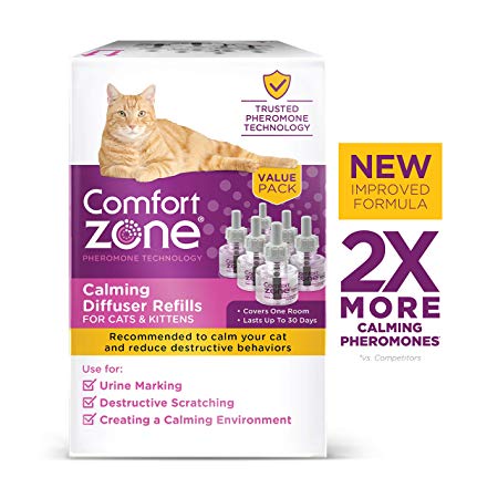 Comfort Zone Calming Diffuser Refill Only, New 2X Pheromones for Cats Formula 6 Pack