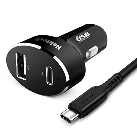 Nekteck USB-IF Certified USB Type C Car Charger with PD Power Delivery 45W & USB-A 12W for Macbook 12-inch/ Pro 2016, Pixel 2/ Pixel XL Galaxy Note 8/ S8/ S8 Plus More (USB-C Cable 3.3Ft Included)