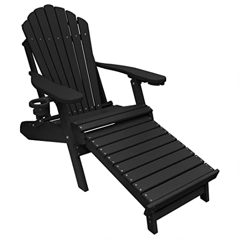 Outer Banks Deluxe Oversized Poly Lumber Folding Adirondack Chair with Integrated Footrest (Black) …