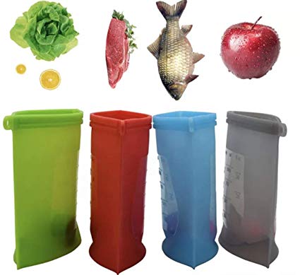 Reusable Silicone Food Storage Bags Set of 4 | Use for Preserving Sandwich, Fruit, Liquid, Sous de Vide, Cooking | Safe in Freezer, Microwave and Dishwasher | Airtight and Leak-Proof