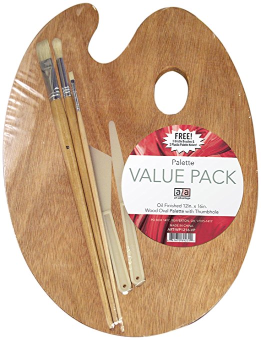 Art Advantage Wood Palette Value-Pack With Free Brushes and Knives