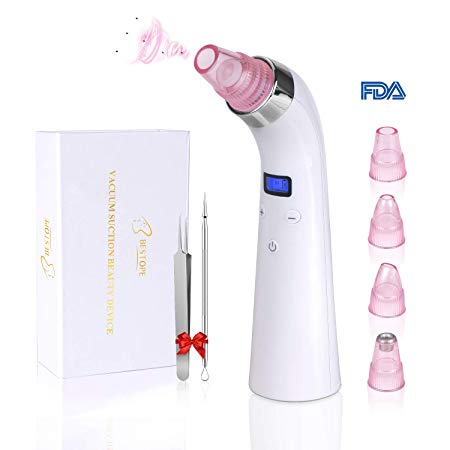 Blackhead Remover, BESTOPE Electric Blackhead Vacuum Suction Removal Tool Kit with 4 Probe Heads and 2 Blackhead Extractor Rechargeable Facial Pore Cleaner Blackhead Extractor Device for Women and Men