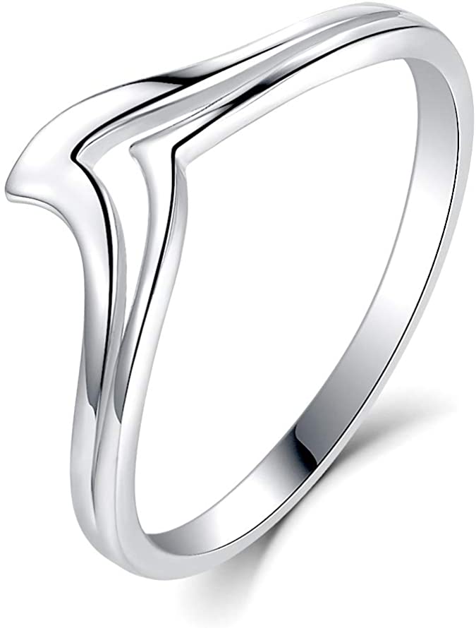BORUO 925 Sterling Silver Ring, Chevron Wave Thumb Stackable Ring Size 4-12
