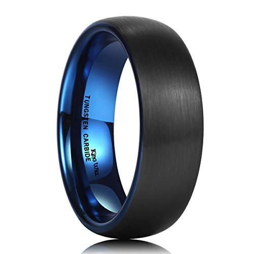 King Will Duo Unisex 5mm 6mm 7mm 8mm Classic Black Rose Gold/Blue Domed Tungsten Carbide Wedding Band Ring Comfort Fit