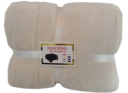 FASCIINO Super Soft Plush Velour Mink Borrego Blanket Throw Queen or Full Size Bed (Creamy White)