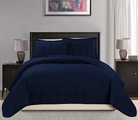 Mk Collection Target Bedspread Bed-cover Quilted Embroidery solid Navy Blue New King/California King 118" x 106"
