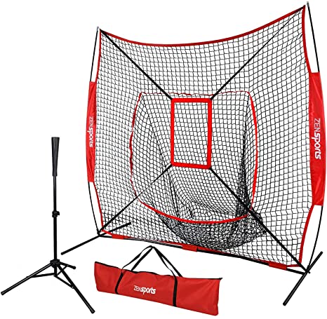 ZENY 7' x 7' Baseball Softball Practice Hitting Pitching Net with Strike Zone Target   Batting Tee,Carry Bag,Practice Equipment Batting Soft Toss Training Set