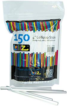 LolliZ Food Safe, Creative, Multipurpose 4" Lollipop Sticks, Pack of 150 in re-sealable bag