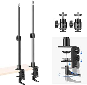 NEEWER Desk Mount C Clamp Stands, 2 Pack Desktop Clip Stand avec Adaptateur à tête sphérique 1/4", Support de lumière réglable de 13,8"-23,6", Support de Table pour DSLR,lumière,Charge Maximale 5kg