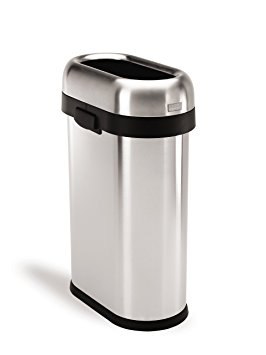 simplehuman Slim Open Trash Can, Commercial Grade, Heavy Gauge Stainless Steel, 50 L / 13 Gal