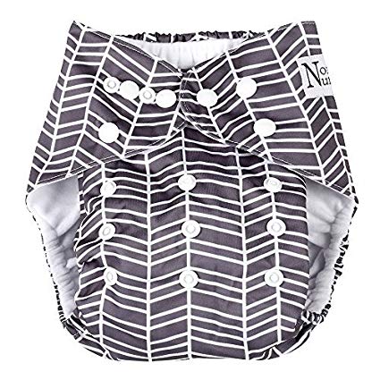 Unisex Herringbone Baby Cloth Pocket Diaper 1 Pack and 1 Bamboo Insert by Nora's Nursery