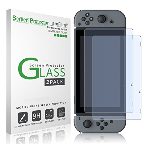 Nintendo Switch Screen Protector Glass, amFilm Nintendo Switch Tempered Glass Screen Protector for Nintendo Switch 2017 (2-Pack)