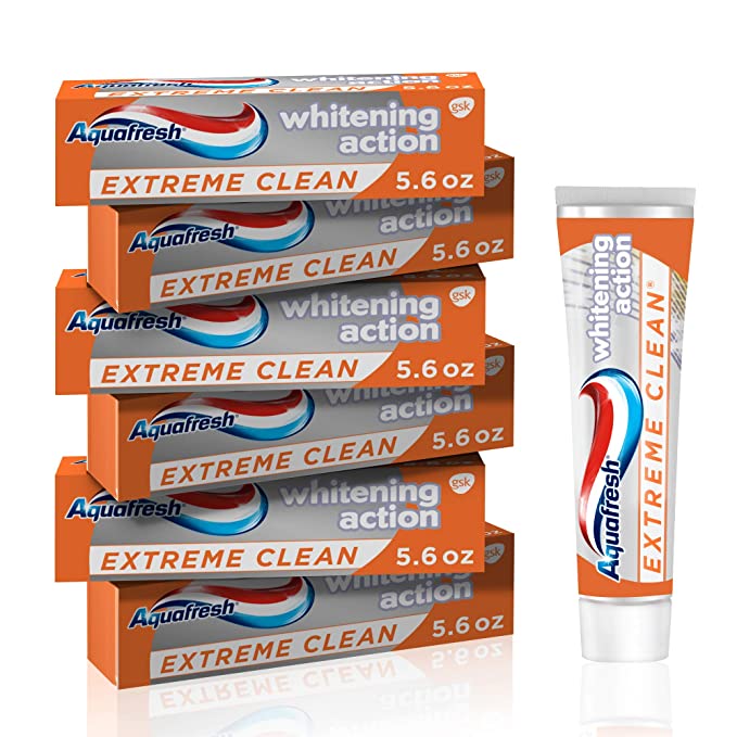Aquafresh Extreme Clean Whitening Action Fluoride Toothpaste for Cavity Protection, pack of 6 tubes 5.6 oz each