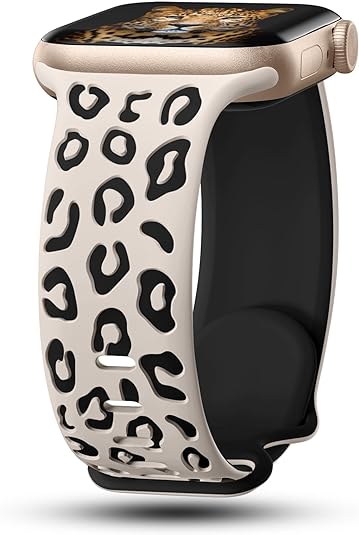 CreateGreat Sport Leopard Engraved Bands Compatible with Apple Watch Band 41mm 40mm 38mm 45mm 44mm 42mm Women, Silicone Luxury Cheetah Designer Strap for iWatch Bands Series SE 8 7 6 5 4 3 2 1
