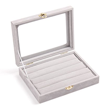 Weiai Flannelette Small Box Rings Storage or Display with Glass Cover A191-2 Length 7.87'' Height 5.91''