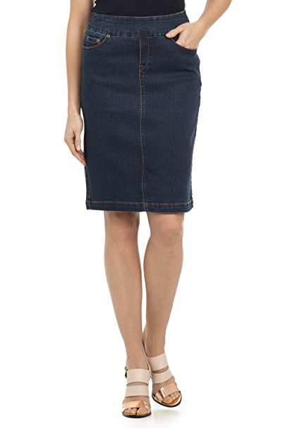 Rekucci Jeans Women's Ease In To Comfort Fit Pull-On Stretch Denim Skirt