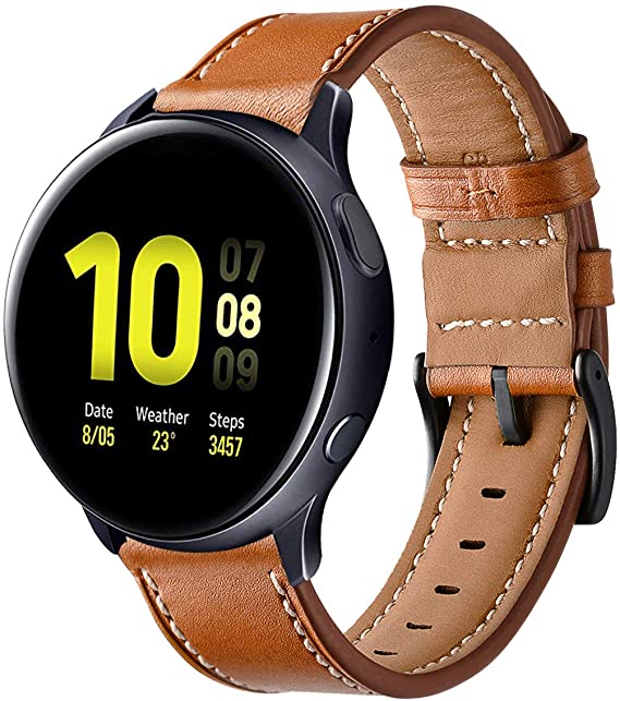 HATALKIN Bands for Samsung Galaxy Watch Active 2 40mm 44mm Band / Galaxy Watch 3 41mm Band / Active2 /Active/Galaxy Watch 4 Classic Bands 20mm Replacement Leather Wristband for Men Women (Brown)