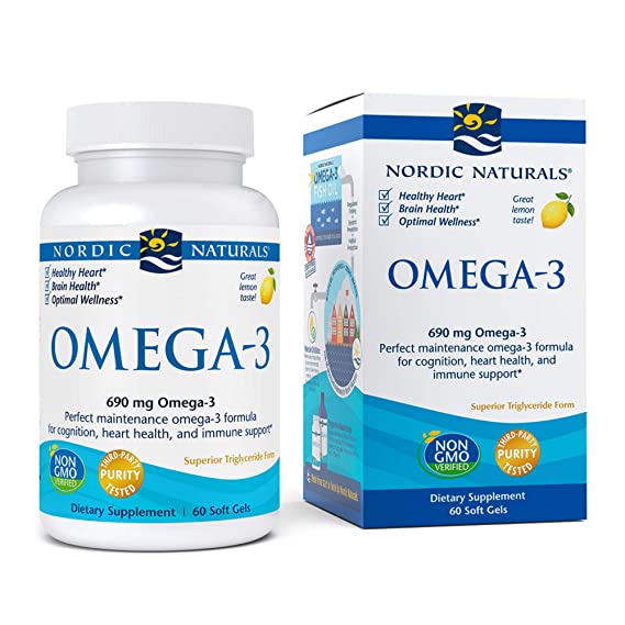 Nordic Naturals, Omega-3, Purified Fish Oil, Lemon, 1000 Mg, 60 Soft Gels