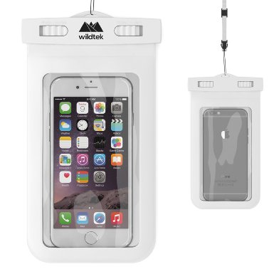 Wildtek Clasp Lock System TPU Waterproof Case with Adjustable Neck Strap for Smartphones, GPS, mp3 Player - White