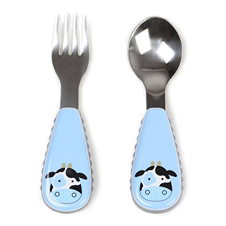 Skip Hop Baby Zoo Little Kid and Toddler Fork and Spoon Utensil Set, Multi Cheddar Cow