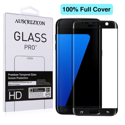 [Full Cover] Samsung Galaxy S7 edge screen protector ,AUSCREZICON 0.26mm 9H Tempered Glass ,High Definition 3D Curved, Full 100% Coverage for Samsung Galaxy S7 edge 2016 (Lifetime Warranty) (Black)