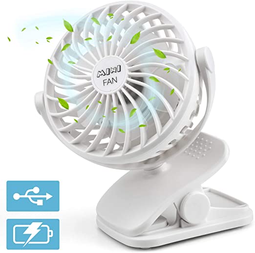 IEOKE Clip On Fan, Mini Desk Fan Portable Fan USB or Rechargeable Battery Operated Fans with 4 Speed Quiet for Baby Stroller Office Bed Desk Headboard Outdoors