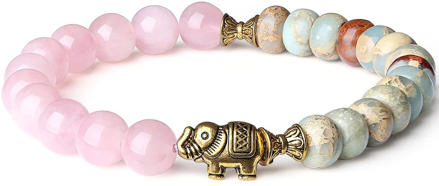 AmorWing Rose Quartz Variscite Elephant Stone Bracelet