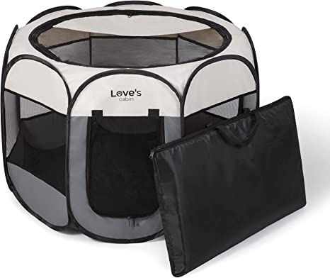 Love's cabin Pet Puppy Dog Playpen, Small Dog Tent Crates Cage Indoor/Outdoor, Portable Playpen for Dog and Cat, Foldable Pop Up Dog Kennel Playpen with Carring Case, Removable Zipper Top, Grey