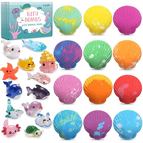 Bath Bombs for Kids with Toys Inside for Girls Boys - 12Pack Handmade Kids Bubble Bath Fizzies Bomb with Surprise Ocean Animals, Gentle and Kids Safe, Moisturize Dry Skin, Gifts idea for Kids Birthday