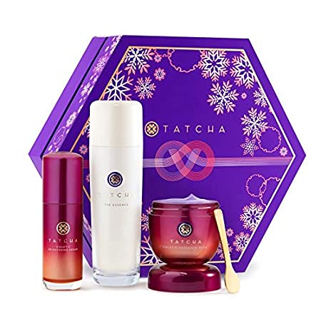 Tatcha Brightening Secrets Set: Brightening and Smoothing 3 Piece Set Including The Essence, Violet-C Brightening Serum, and Violet-C Radiance Mask