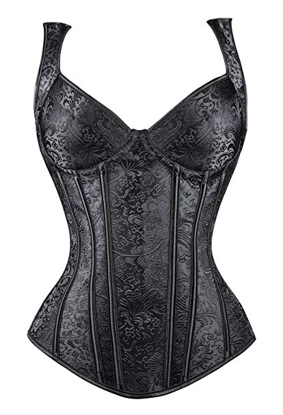 Kimring Women's Gothic Jacquard Shoulder Straps Tank Overbust Corset Bustiers