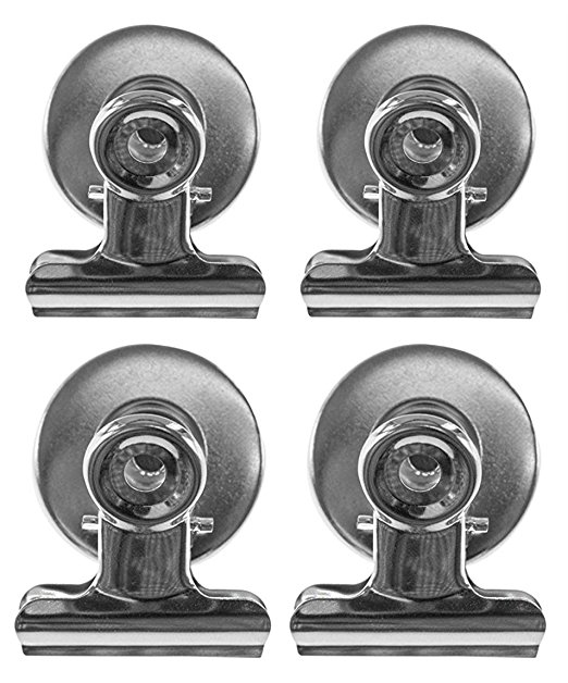McKay 4 Pc Mini Magnetic Refrigerator Clips Set - Heavy Duty Metal Hooks for Displaying Documents on your Cabinets in your Office & Hanging Pictures, Notes & Calendars on the Fridge in your Home