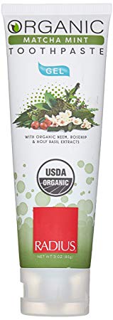 RADIUS - Organic Coconut Oil Toothpaste, USDA Organic Certified Naturally Whitening and Reduces Risk of Cavities and Gingivitis (Matcha Mint, 3 Ounce, Pack of 1)