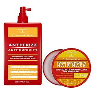 Arvazallia Fortifying Protein Hair Mask and Anti-Frizz Anti-Humidity Spray Treatment Bundle - Professional Frizz Control and Deep Conditioning for Soft, Gorgeous, Frizz-Free Hair