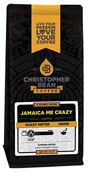 Christopher Bean Coffee Flavored Whole Bean Coffee, Jamaica Me Crazy, 12 Ounce (Color may vary)