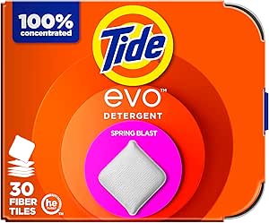 Tide Evo Laundry Detergent Tiles, 30 Count, Spring Blast Scent, Concentrated HE Compatible Clean and Instant Dissolve