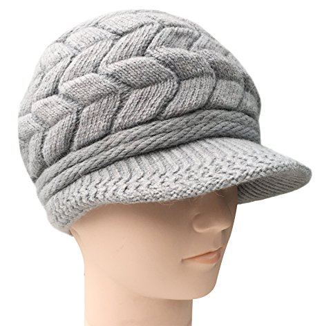 Loritta Women's Winter Knitting Skull Cap Wool Warm Beanie Hat With Visor