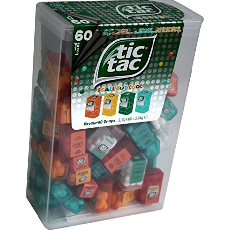 TIC TAC Spender Box with 60 Mini Boxes (Each 3.9 Grams) Liliput, Flavours : Orange, Mint, Peach, Peppermint.