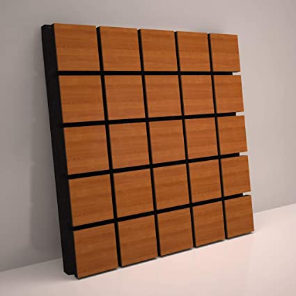 (4 Pack) Sound Absorption-Diffuse Acoustic Panel «Grid» for rec.studio | Wood laminated: Cherry
