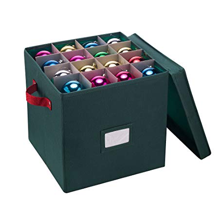 Elf Stor Ornament Storage Chest with Dividers - Holds 64 Balls, Green