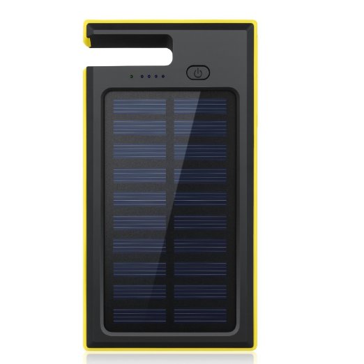 Aedon 10000mAh Multi-function Portable Solar Charger - 2-port Fast Charging Bank for iPhone, iPad, Samsung and More (black   yellow)