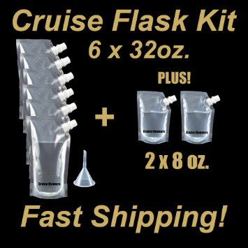 CRUISE RUNNERS Brand Ship Kit Flask 8 Pack Sneak Alcohol Runner Rum Liquor Smuggle Booze Gift (6x32 oz.   2x8oz.)