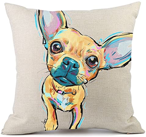 Redland Art Cute Pet Chihuahua Dogs Pattern Linen Throw Pillow Covers Cushion Cover Pillowcases Home Decor 18 x 18 Inches