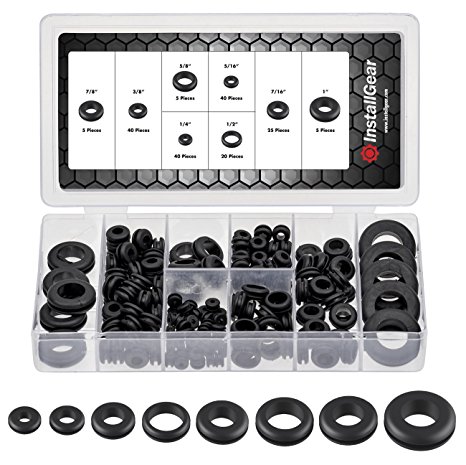 InstallGear 180pc Rubber Grommet Assortment Kit - 1/4", 5/16", 3/8", 7/16", 1/2", 5/8", 7/8", 1"