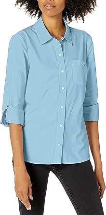 Tommy Hilfiger Women's Solid Button Collared Shirt With Adjustable Sleeves