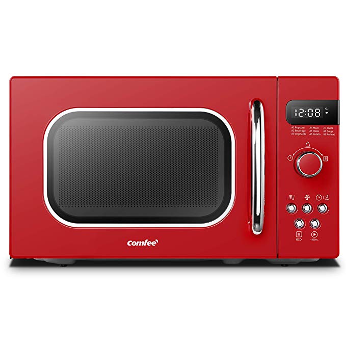 Retro Small Microwave Oven with Compact Preset Menus, Position-Memory  Turntable