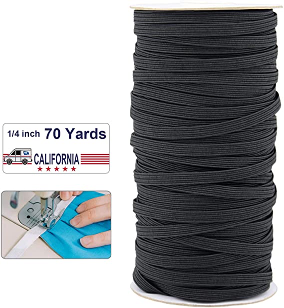 70 Yards 1/4 Inch Width Braided Elastic Band, Elastic Cord/Elastic Rope Heavy Stretch High Elasticity Knit Elastic Band for Sewing Crafts DIY (Black)