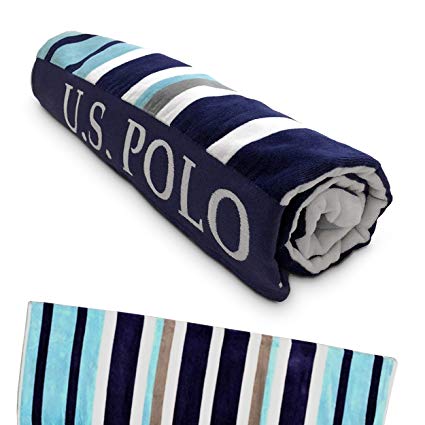 U.S. Polo Assn. Oversized (40” x 70”) Striped Nautical Design Beach Towel - Luxury Plush Cotton Hotel Quality for Bath, Pool - Sail Away Stripe